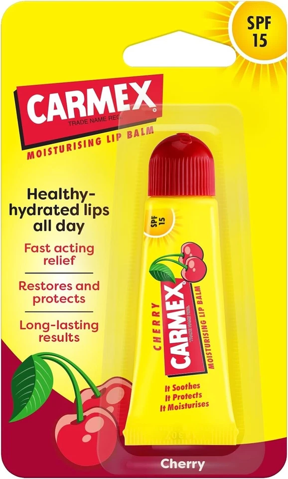 Carmex cherry Burst Lip Balm Tube - 10g , Pack 3 sealed pack