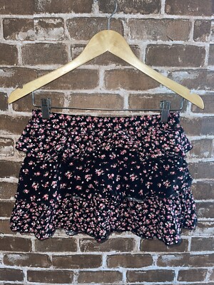 JUSTICE GIRLS SIZE 12 FLORAL SKIRT RUFFLE LAYERED MINI SKIRT FLOWERS SHORTS INSI