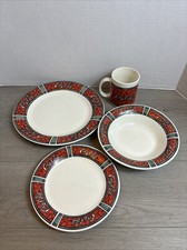 Coke Coca Cola Gibson Vintage Mosaic 10.5 And 7.75&rdquo; Plate, 8&rdquo; Bowl, With Cup.