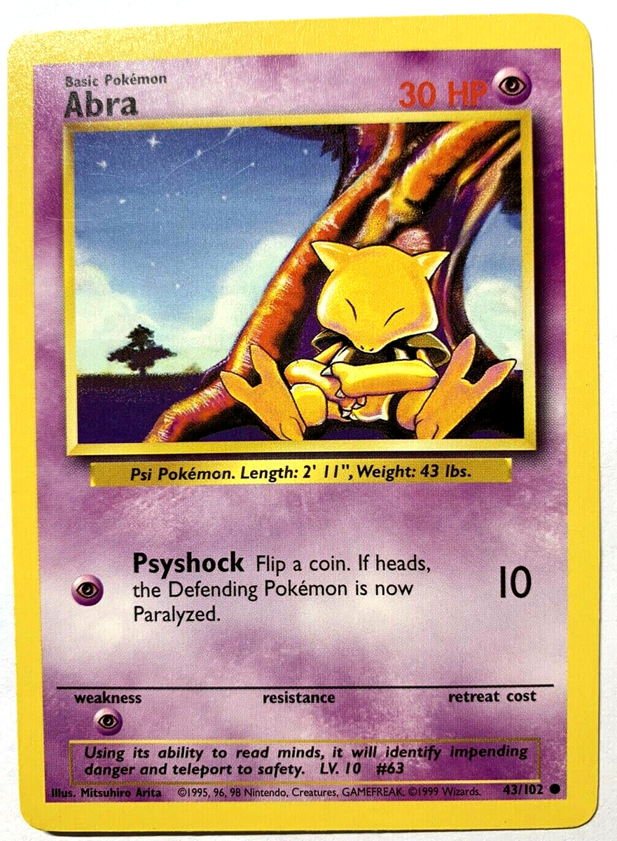 abra pokemon card 43 102 43/102 This is of the Common rarity. Original Vintage Abra Pokmon 43/102