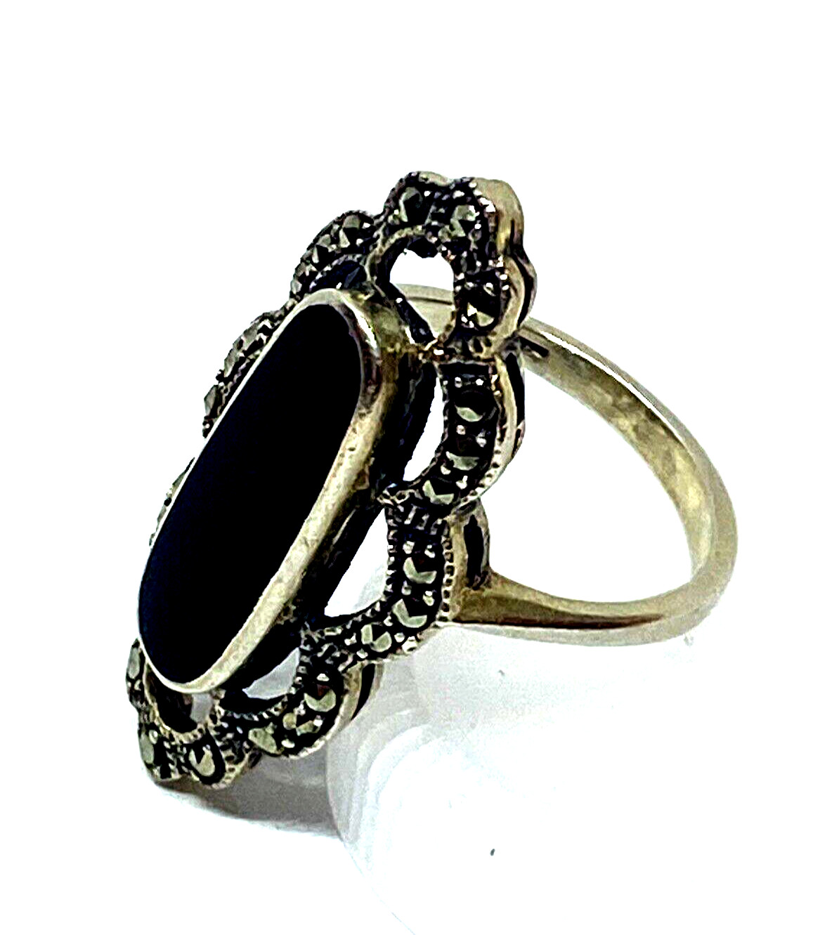 solid sterling silver 925 ring with marcasite Ony… - image 3