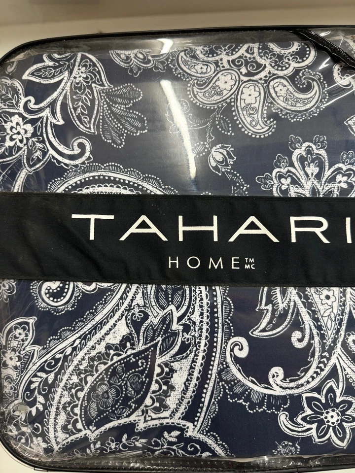 Juego de funda nórdica Tahari azul marino oscuro blanco cachemir completo / queen 3 piezas nuevo Foto 2 de 4