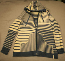 Deerberg Damen Strickjacke Cardigan mit Kapuze weiß blau gestreift Gr. S