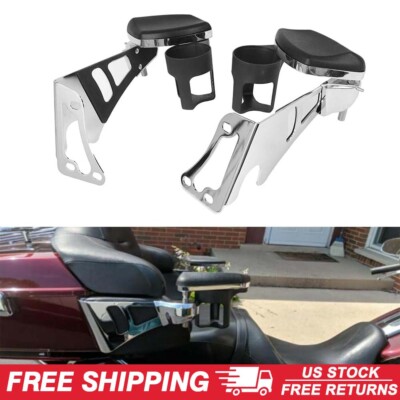Chrome Rear Passenger Arm Rest w/Drink Holder for Harley Touring Tri ...