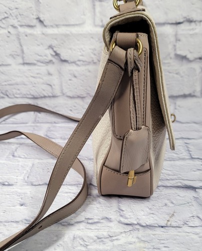 Fossil Crossbody Purse Handle Bag Pebbled Leather Beige Taupe Color Block SAMPLE - Picture 4 of 24