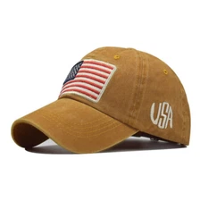 Yellow American Flag USA Baseball Cap - Tactical Army Cotton Casual Hat, America
