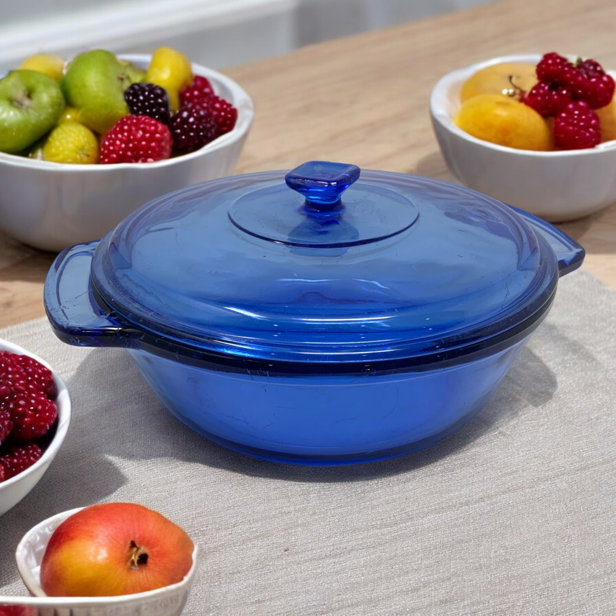 Anchor Ovenware Cobalt Blue Round Covered Casserole Dish 2 Qt 9