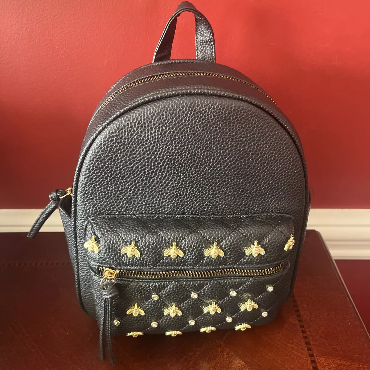 Black Gold Bees Mini Backpack Travel Purse- UnderOneSky-New with Tags