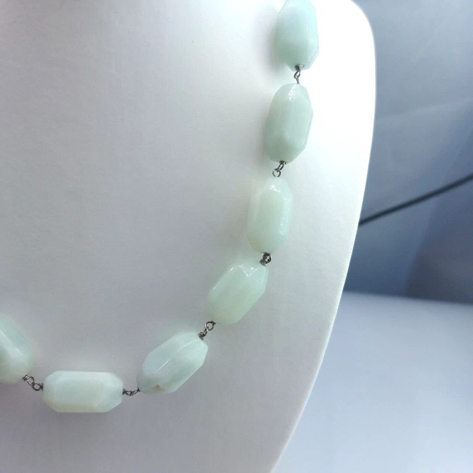 Коренастый аквамарин? Ожерелье из чистого серебра с бисером, подписанное, отличное состояние товара - Изображение 4 из 4