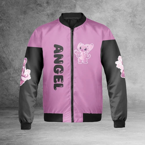Personalized Never Too Old For Angel Lilo & Stitch Black Pink Bomber Jacket
