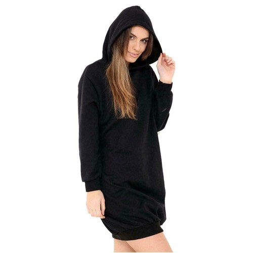 Ladies Baggy Oversized Loose Side Pockets Womens Hooded Sweatshirt Tunic Dress - Picture 2 of 10