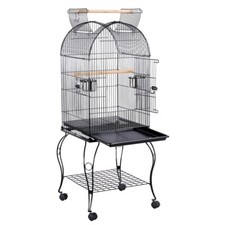 Cage à Oiseau avec Toit Ouvert Volière sur Roulettes 59 x 59 x 150 cm Noir