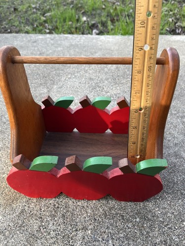 Wooden Apple Shaped Storage Container Basket Classroom Vintage - Picture 8 of 12