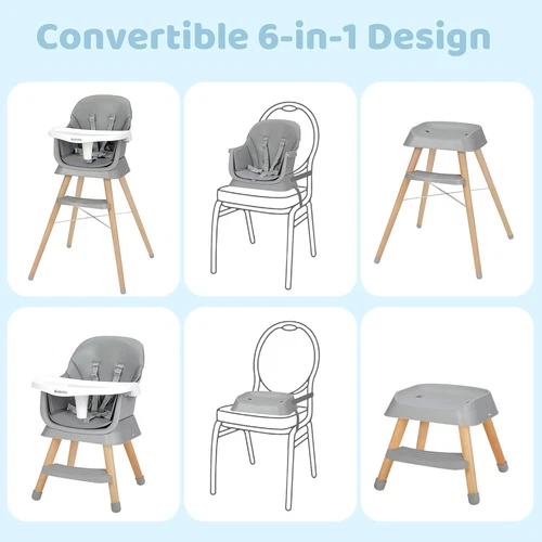 Baby High Chair Convertible 6-in-1 with Adjustable Legs for Babies and Toddlers - Picture 6 of 30