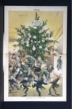 Christmas in Washington 1883 POLITICIANS DANCE AROUND SURPLUS MONEY TREE Puck