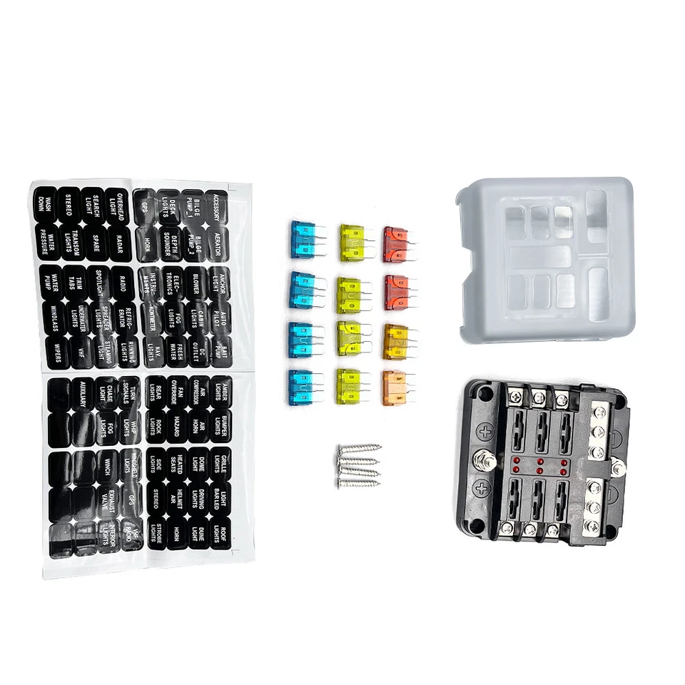 6 Way Car Boat Power Distribution Panel Board Blade Fuse Box Block Holder 12-24V - Image 2 of 4