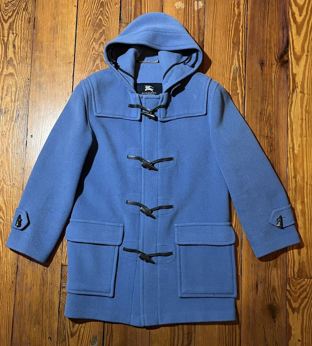 BURBERRY LONDON Duffle Coat Toggle Wool Hooded Blue UK6 4 S BURBERRY LONDON Duffle Coat Toggle Wool Hooded Blue UK6 4 S