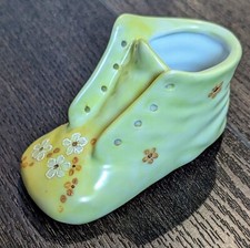 Vintage Artist Signed Hand Painted Porcelain Baby Shoe Yellow