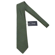 Drake's NWT Neck Tie in Green with Blue/Yellow/White Geometric Pattern 100% Silk