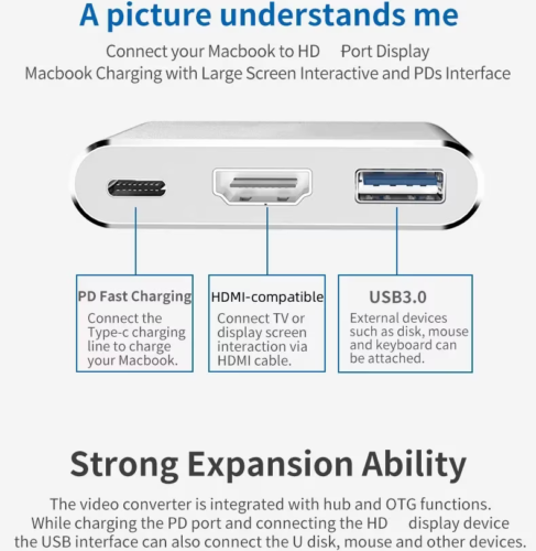 USB C HUB Adapter Typ C zu USB HDMI 4K TV PD Samsung MacBook Air Pro PC Weiß - Bild 4 von 5