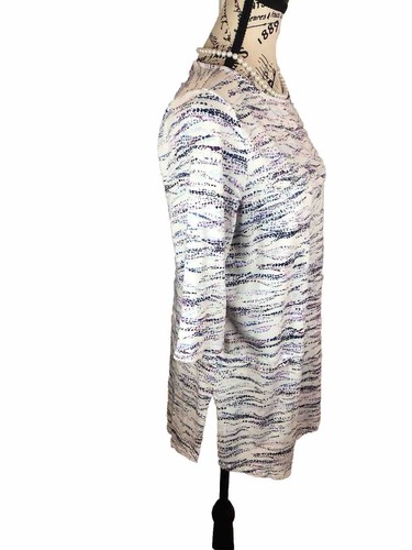 Pure Jill Womens Medium White Blue Marbled Blouse Asymetrical Hem Modal Blend - Picture 3 of 6