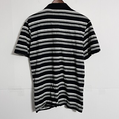 Puma Mens Polo Shirt Size L Black Gray Striped Logo Short