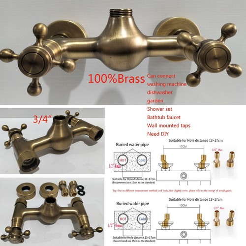 DIY Antique Brass Wall Mounted Faucet Kitchen Dishwasher Washing Tap WELS - Picture 2 of 7