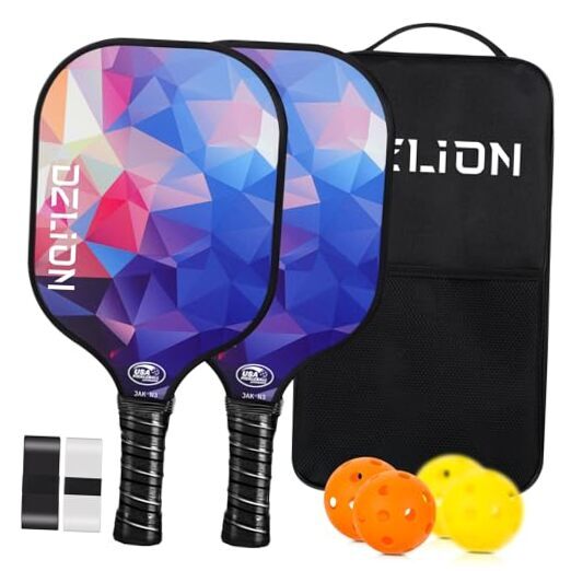 Pickleball Paddles Set of 2, Fiberglass Pickleball Paddles with 4 purple & pink