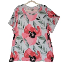 LuLaRoe Tee T Shirt Top Womens Size 3X Tulip Sleeves Floral Pink & Gray