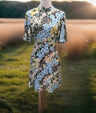 Summer Holiday Floral High Neck Party Festival Skater Dress Size 14