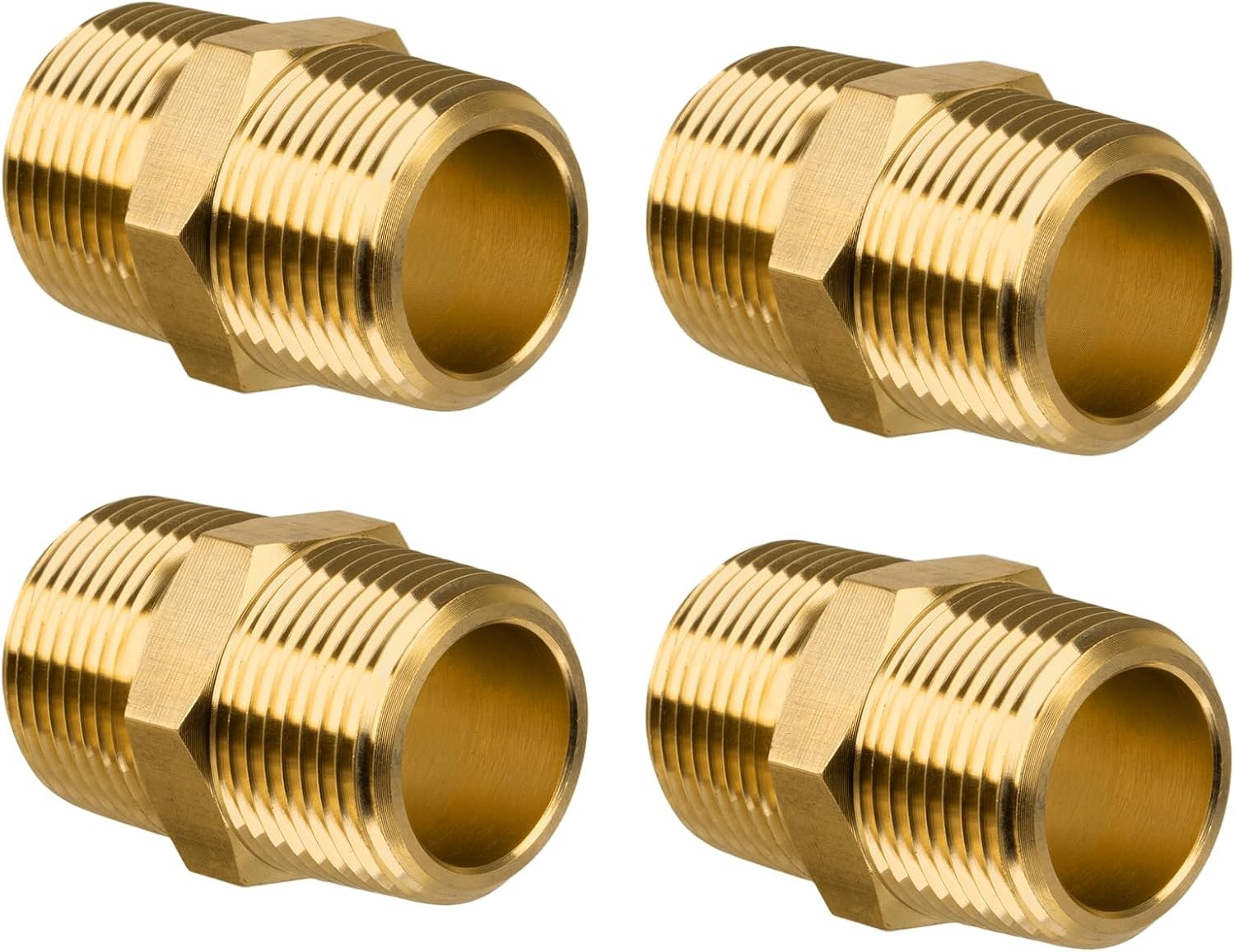3/4" to 3/4" NPT Male Brass Nipples Hex Pipe Adapter 1200 PSI 4-Pack
