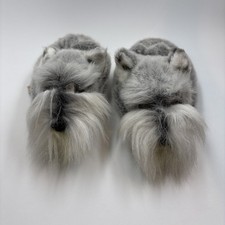 Vintage 1990 Slipper King Schnauzer Dog Plush House Slippers Grey Fur M 9-10"