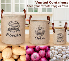 Potato and Onion Storage Baskets Pack of 3, Lined Burlap Pantry Storage Bins for