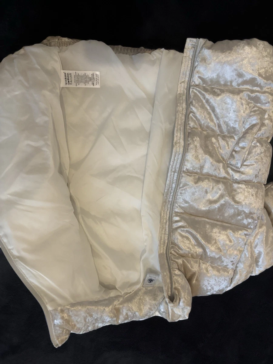 Petit Bateau Girls Silver Shiny Puffer Jacket Full Zip Pockets 5 Years