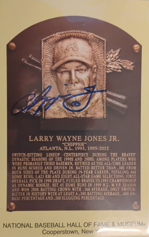 Chipper Jones Signed Gold HOF Plaque Card Autograph With Induction Stamp