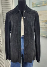 Madison Studio Suede Shacket L Embroidered Beaded Genuine Leather Boho Western