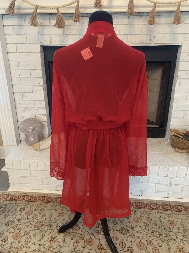 NUEVO con Etiqueta Lane Bryant Intimates Rojo TRANSPARENTE Bata Talla 22/24 Cinturón Adjunto ¡Belleza! Foto 4 de 4