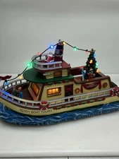 Carole Towne Collection Teddy Boat Tours with Santa Music  LED Lights Excellent