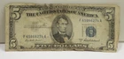 1953 A US $5 Silver Certificate Lower Grade Frayed