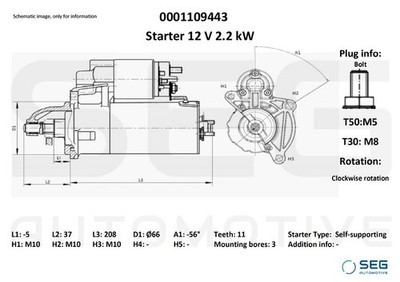 SEG Automotive 0001109443 Starter für CITROËN,PEUGEOT