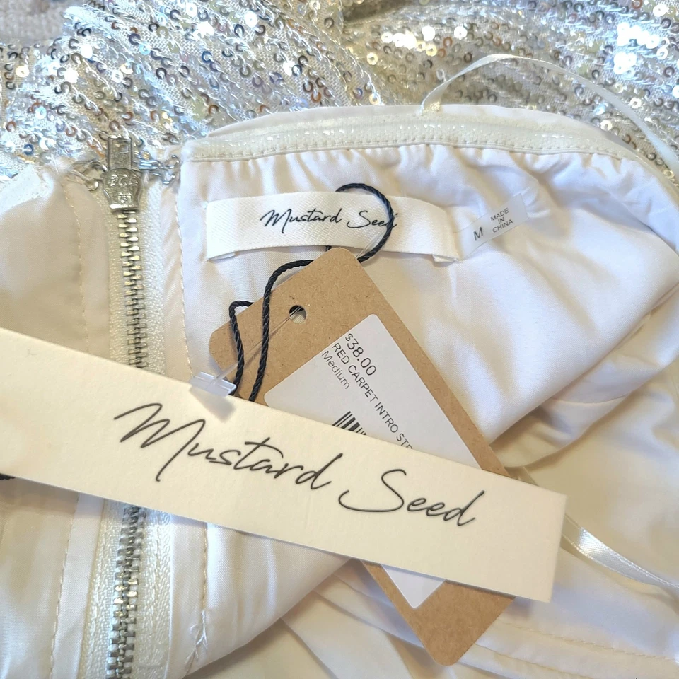 Mameluco sin tirantes de semillas de mostaza brillo plateado dorado blanco para mujer talla mediana Foto 4 de 4