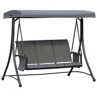 3 Seat Metal Patio Swing Chair Charcoal Grey Canopy 172x196x128cm PowderSteelNet