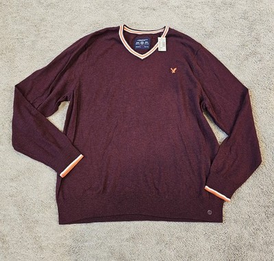 AMERICAN EAGLE V-Neck Pullover Sweater-Burgundy/Orange/Ivory-Cotton-SZ XXL-NWT