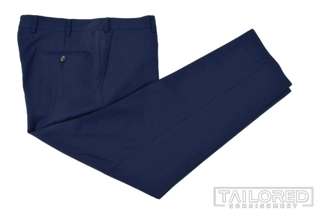 SUITSUPPLY Solid Blue Polyester Mens Flat Front L… - image 1