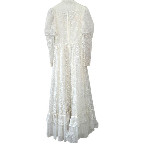 Vintage 1970s Gunne Sax White Lace Prairie Wedding Dress Size Medium - Picture 12 of 14