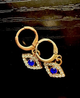 Vintage Y2K Nazar Auge Ohrringe Strass Blau Goldfarben Boho Retro Modeschmuck