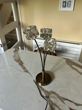 3-Light Table Lamp Clear Glass Cube Shades Brass Finish Metal Base Modern