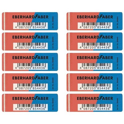 EBERHARD FABER Radiergummi Latex-frei rot/blau für Blei- und Farbstifte 10 Stück