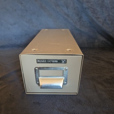 Vintage Roneo Vickers grau Metall Index Akten Schubladenschrank - ca. 39x14x12cm
