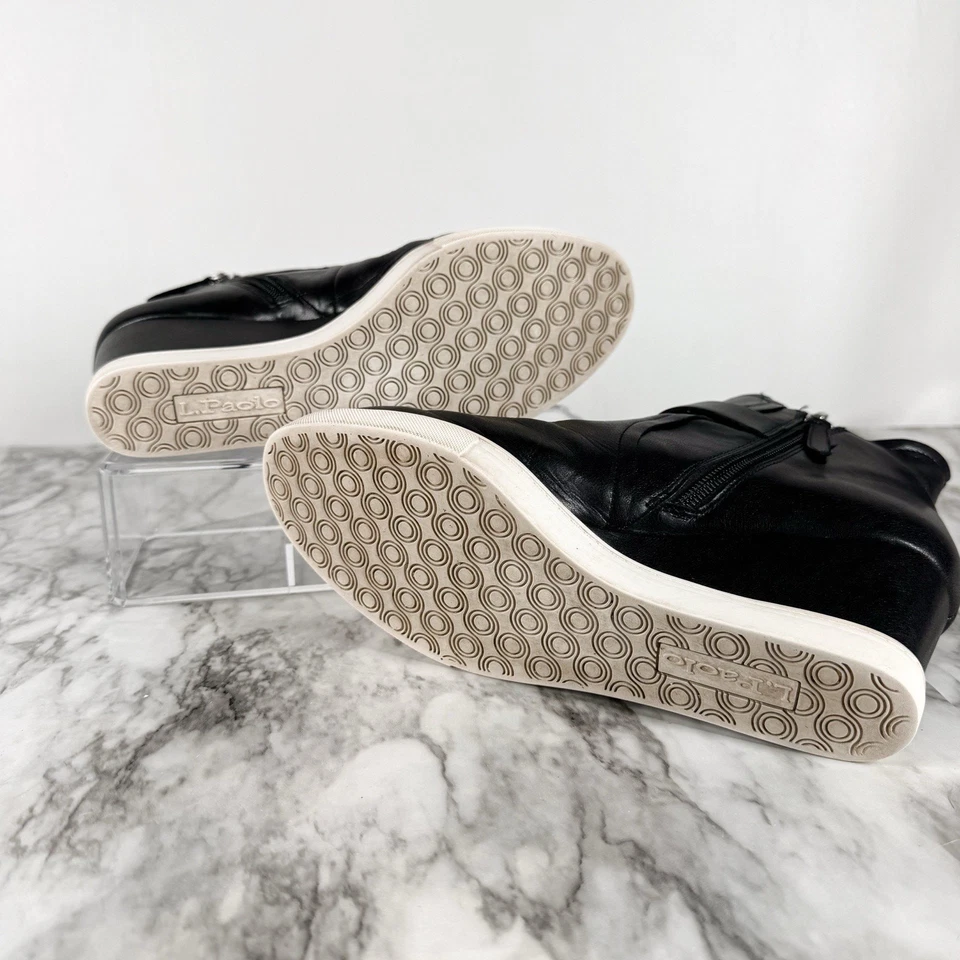 Tênis Linea Paolo Freshton Feminino 8 M Salto Cunha Zíper Lateral Bota Couro Preto - Imagem 3 de 4